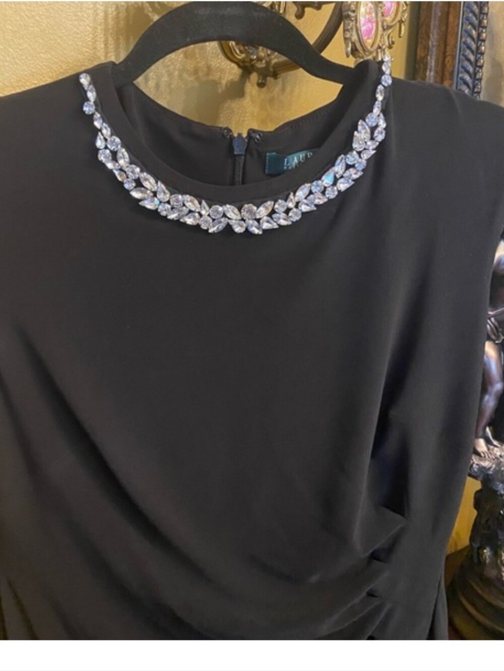 Ralph Lauren Black Jewel-Neck Evening Dress